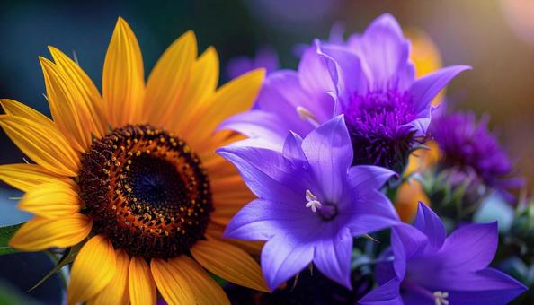 8月誕生花 ヒマワリ、トルコキキョウ 8月誕生花 ヒマワリ、トルコキキョウの写真