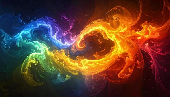 流れるような虹色のフラクタル模様の写真