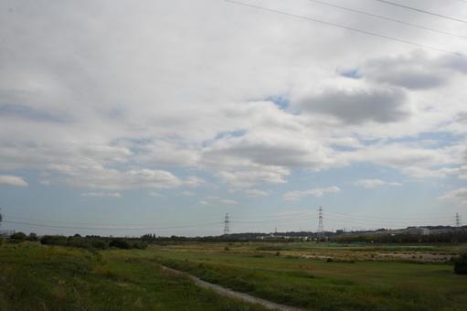 青空2 空,稲,くもの写真素材