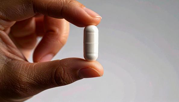 薬一錠を親指と人差し指で持つ手 薬一錠を親指と人差し指で持つ手の写真