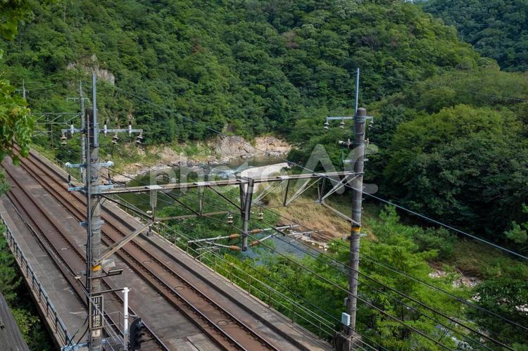 武田尾　福知山線 レール,福知山線,交通の写真素材