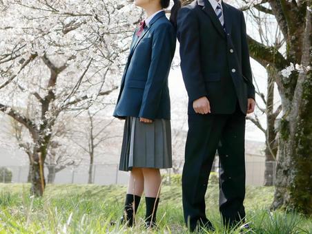 肩を寄せ合う男女学生 交際,制服,思春期の写真素材