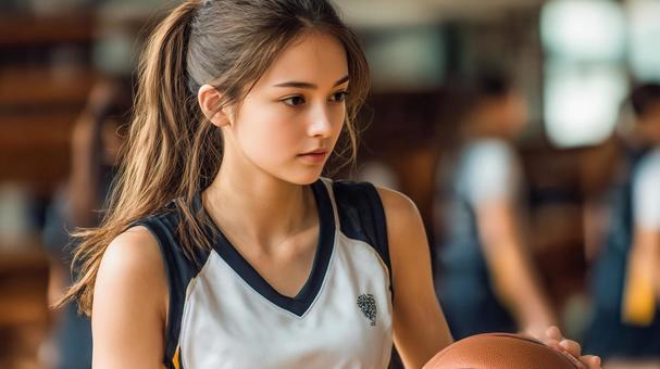 バスケに集中する女子 バスケに集中する女子の写真