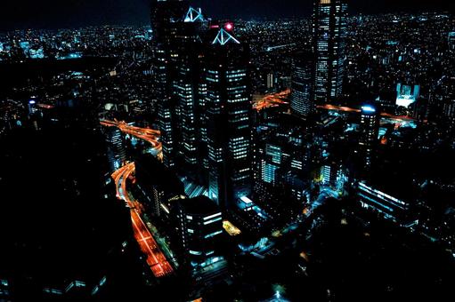 夜の東京の光と高層ビル群 東京,新宿,ビルの写真素材