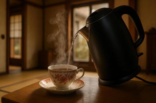 電気ケトルで入れる紅茶の写真
