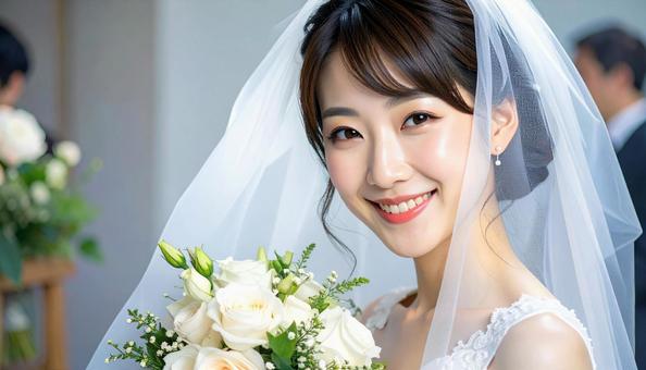 ウエディングドレス姿の花嫁 ブーケ ウエディングドレス姿の花嫁 ブーケの写真