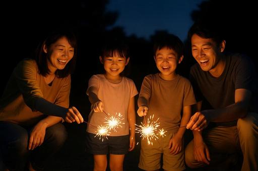 家族で手持ち花火 家族で手持ち花火の写真