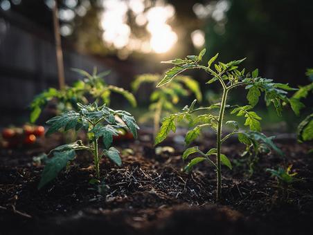 光を浴びる家庭菜園 光を浴びる家庭菜園の写真