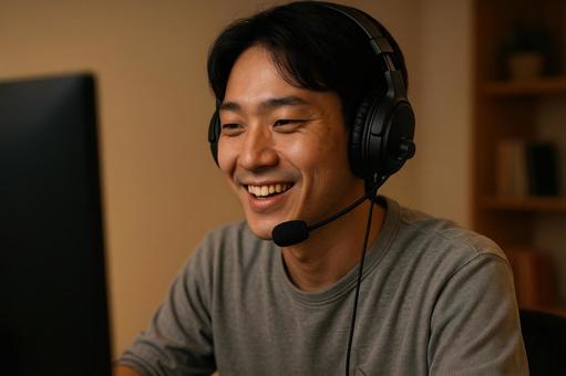 ゲームを楽しむ日本人男性 ゲームを楽しむ日本人男性の写真
