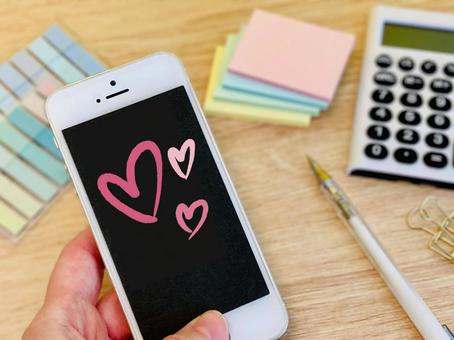 お気に入り・マッチング スマホ,ハート,マッチングアプリの写真素材