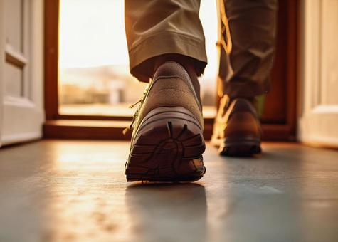 玄関から外に出る人 玄関から外に出る人の写真