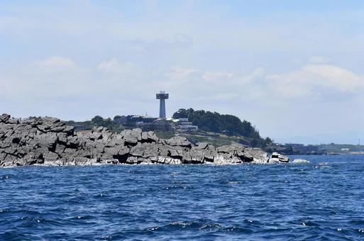 View of Tojinbo from a sightseeing boat The cliffs of Oshima, lighthouse, activity, quay, JPG