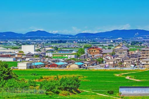 奈良盆地広がる天理市の田園風景 奈良盆地広がる天理市の田園風景 奈良県,天理市,田園の写真素材