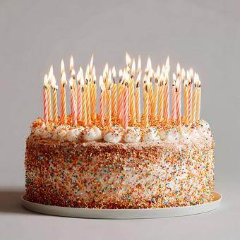 誕生日を祝うキャンドルケーキ 誕生日を祝うキャンドルケーキの写真