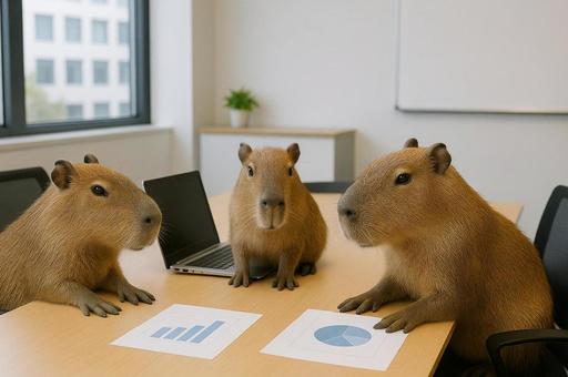 3匹のカピバラ会議 3匹のカピバラ会議の写真