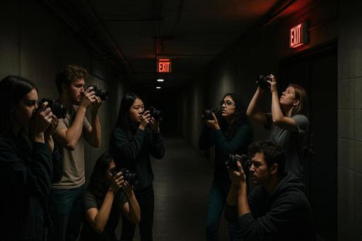カメラを構える人物集団 カメラを構える人物集団の写真