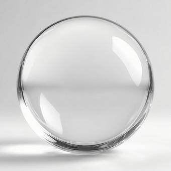 純白の背景に輝く透明なガラスの球体の写真