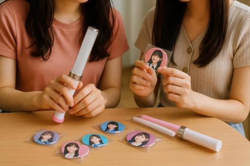 ライブ前に友達とグッズ確認 ライブ前に友達とグッズ確認の写真