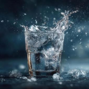 冷たい氷水がグラスからあふれる瞬間 冷たい氷水がグラスからあふれる瞬間の写真