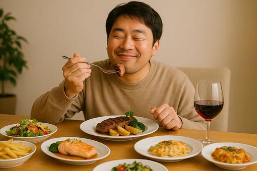 食欲の秋を満喫中の男性 食欲の秋を満喫中の男性の写真