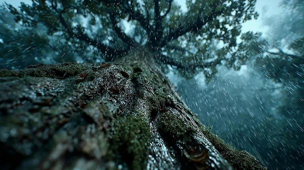 雨が降り注ぐ古代の森 雨が降り注ぐ古代の森の写真