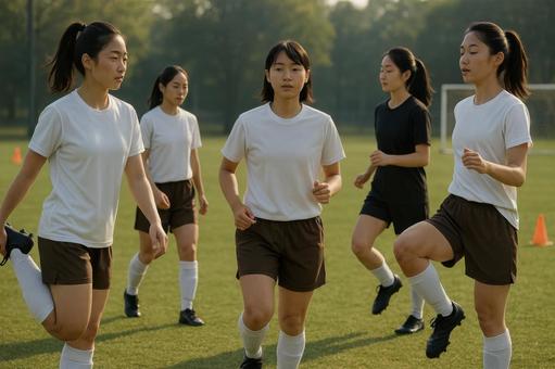 ウォームアップする女子選手 ウォームアップする女子選手の写真