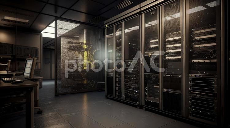 サーバーラックが並んだサーバールーム テクノロジー,サーバー,データの写真素材