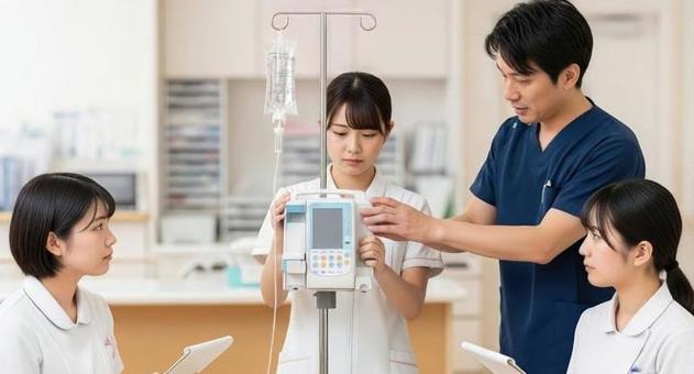 医療機器の使い方を学ぶ看護学生 医療機器の使い方を学ぶ看護学生の写真