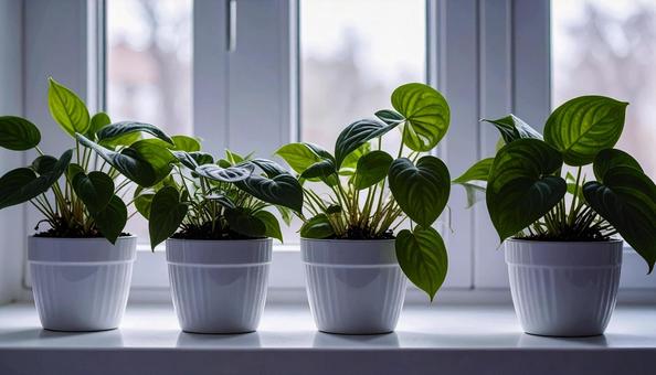 窓際の観葉植物・ミニ植物・ポトス 窓際の観葉植物・ミニ植物・ポトスの写真
