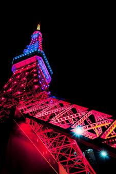 ピンク東京タワー ピンクダイヤモンドヴェール,東京タワー,ピンクの東京タワーの写真素材
