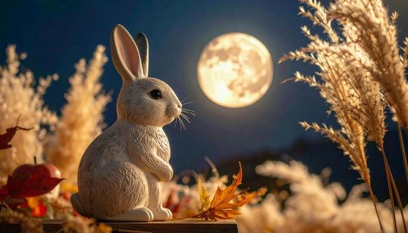月を見るうさぎの写真