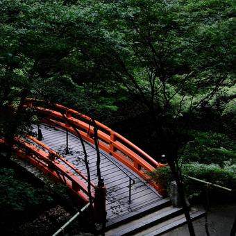 Photo, bridge, red painting, a temple, 