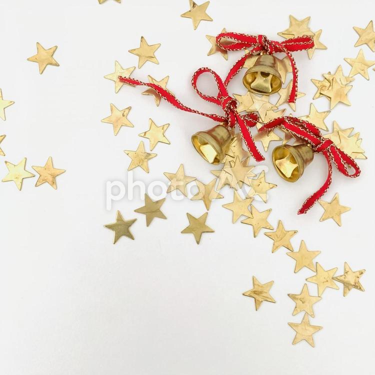 クリスマス　星とベル　ゴールド　レッド　 星,クリスマス,xmasの写真素材