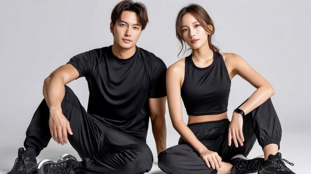 黒のトレーニングウェアを着た男女の写真