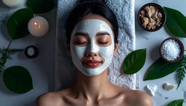 エステでフェイスパックをする日本人女性の写真