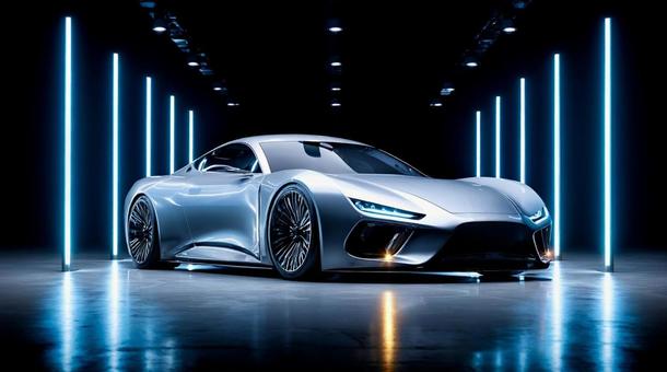 LEDライトに映える近未来デザインの車 LEDライトに映える近未来デザインの車の写真