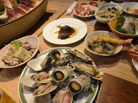 和食バイキング 和食,甲斐焼,さざえの写真素材