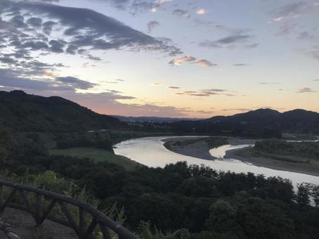 信濃川 信濃川,夏,川の写真素材