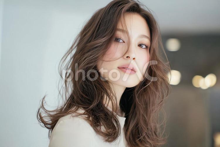 パーマヘアが美しい女性、ヘアサロンモデル パーマ,美しい,女性の写真素材