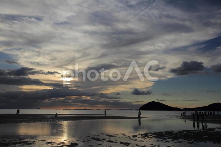 香川県三豊市　父母ヶ浜の夕景 父母ヶ浜,ちちぶがはま,香川県の写真素材