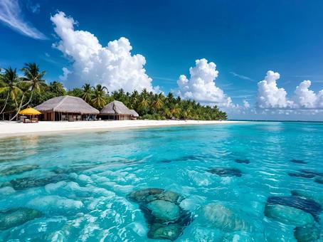 南国のエメラルドグリーンの海と砂浜 南国のエメラルドグリーンの海と砂浜の写真