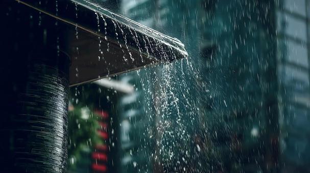 激しい雨が降る雨樋の風景 激しい雨が降る雨樋の風景の写真