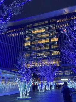 Photo, night town, blue, electric spectaculars, 