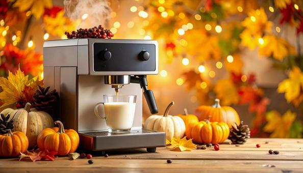 かぼちゃとコーヒーマシン・ハロウィン・秋 かぼちゃとコーヒーマシン・ハロウィン・秋の写真