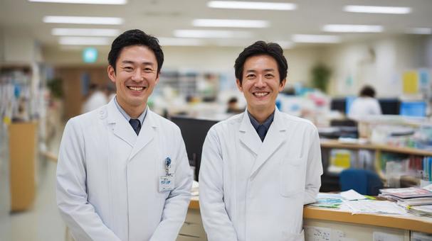 ナースステーションと二人の男性医師3 ナースステーションと二人の男性医師3の写真