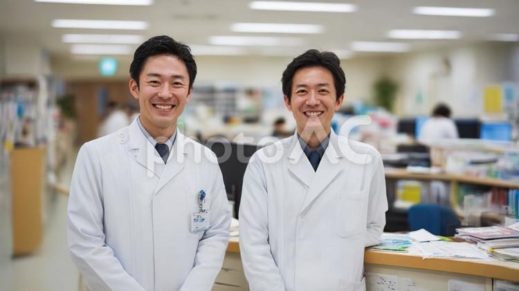 ナースステーションと二人の男性医師3 医師,ドクター,医者の写真素材