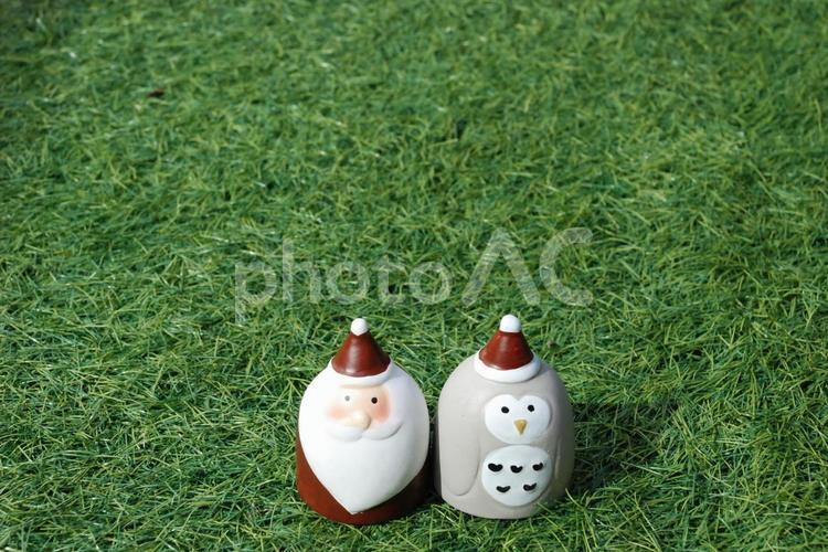 サンタとフクロウ サンタ,フクロウ,クリスマスの写真素材