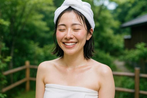 サウナ後のすっきりした表情 サウナ後のすっきりした表情の写真