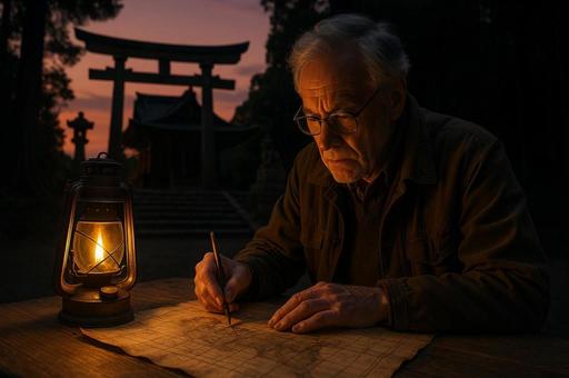 灯火に映る鳥居の地図の写真