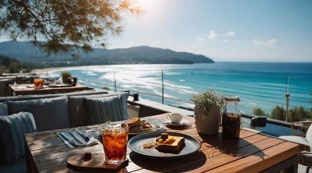 おしゃれなビーチ沿いのカフェ おしゃれなビーチ沿いのカフェの写真